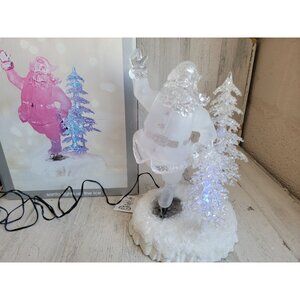 Acrylic Ice‎ skating santa claus light up Xmas home decor glitter